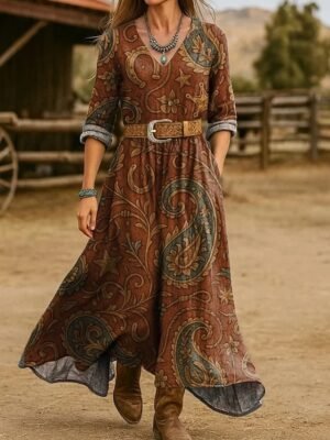 Maxi Dress A Line Dress Vacation Casual Boho Going out Dress Brown