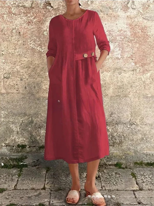 Fashion Modern Daily Long Dress Maxi Dress Casual Dress Cotton Linen Dress Red