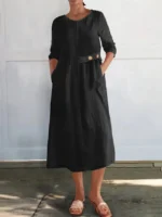 Fashion Modern Daily Black Long Dress Maxi Dress Casual Dress Cotton Linen Dress